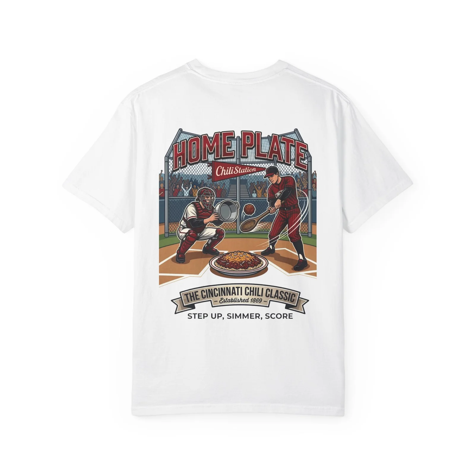 Cincinnati chili baseball shirt from the ChiliStation Bowl Games series