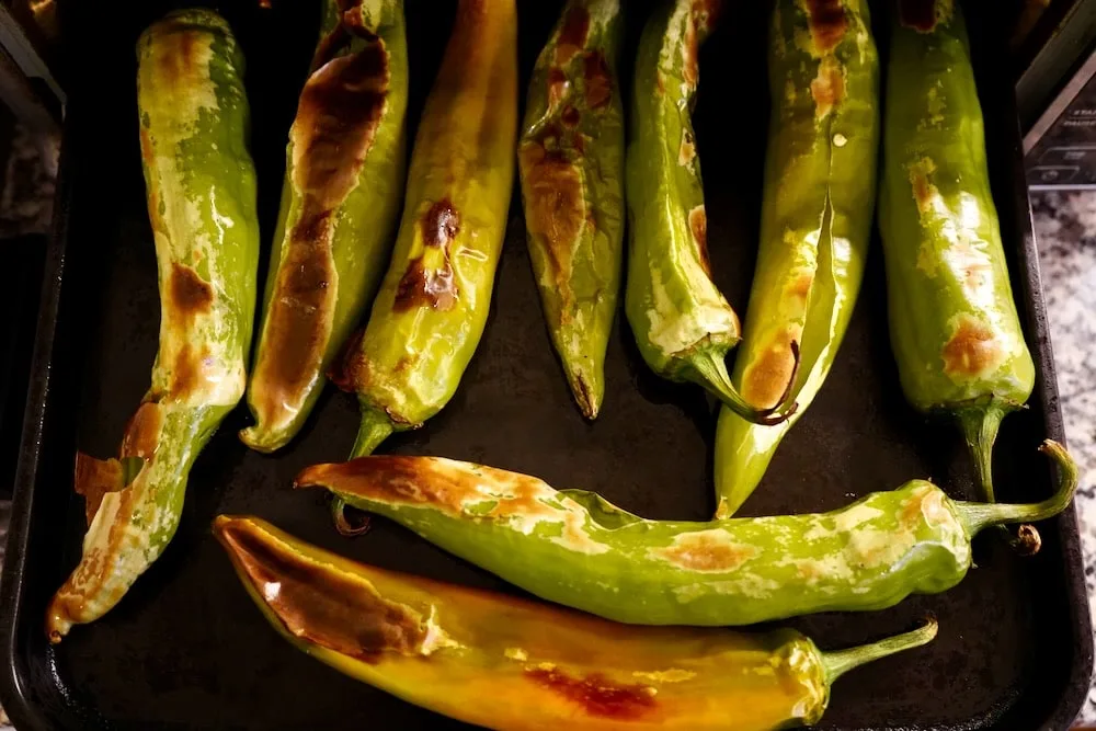 Roasted Hatch green chiles from New Mexico